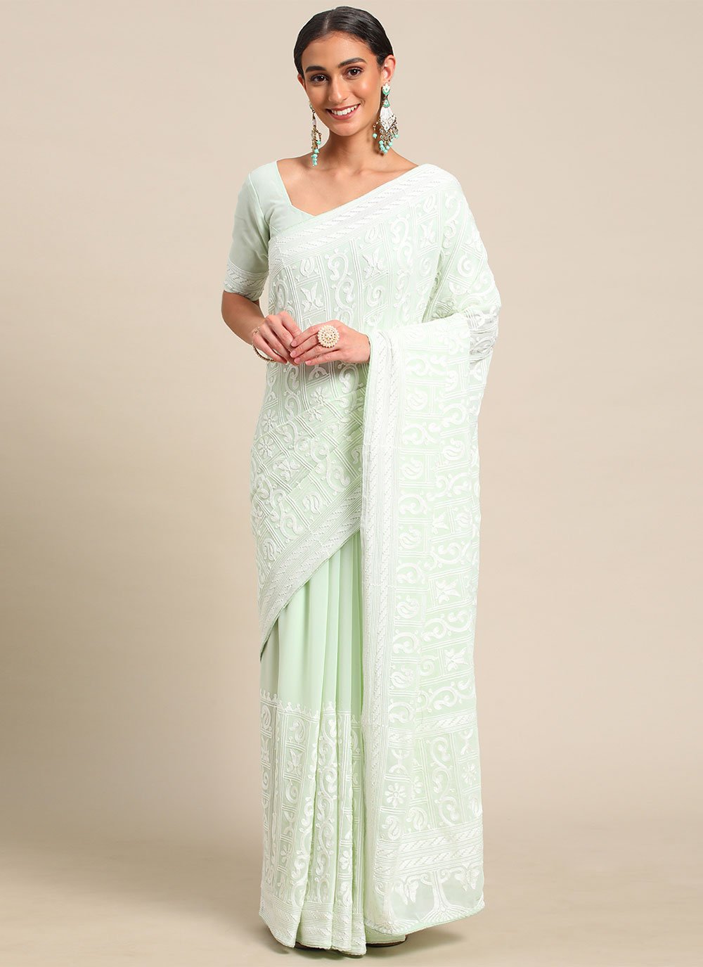 Classic Georgette Green Embroidered Saree