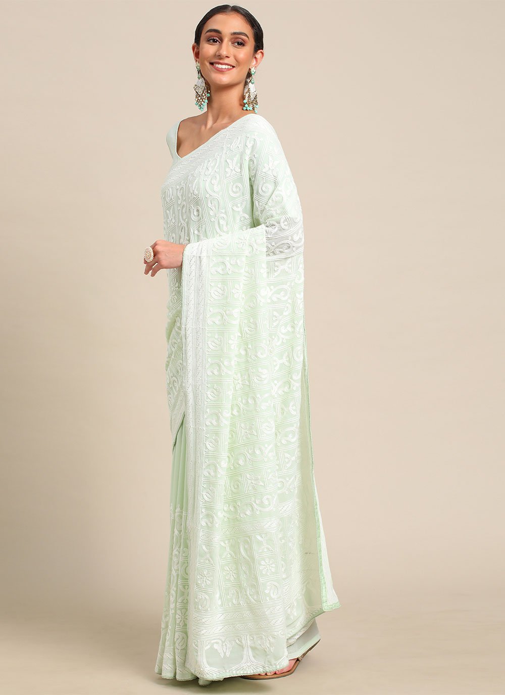 Classic Georgette Green Embroidered Saree