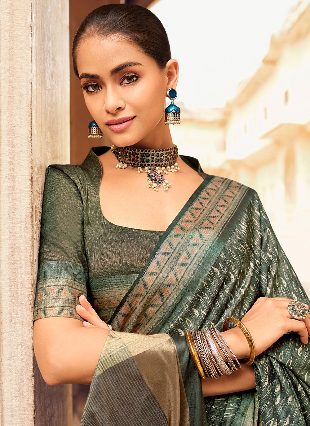 Classic Silk Green Digital Print Saree