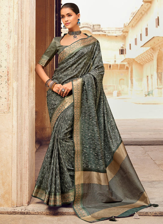 Classic Silk Green Digital Print Saree