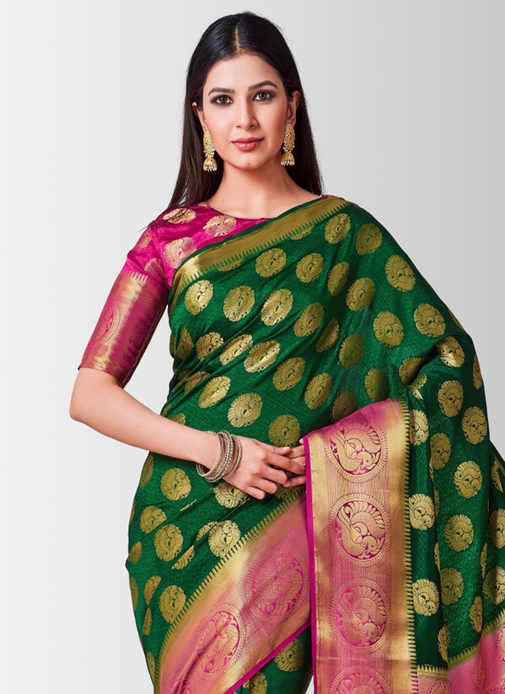 Contemporary Kanjivaram Silk Green Zari Saree