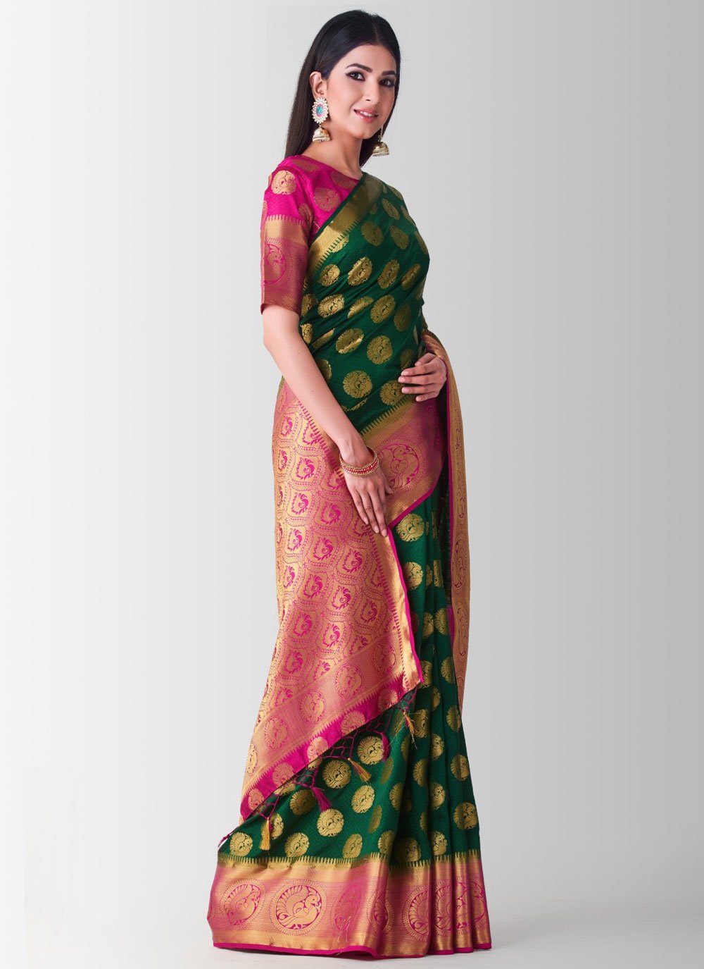 Contemporary Kanjivaram Silk Green Zari Saree