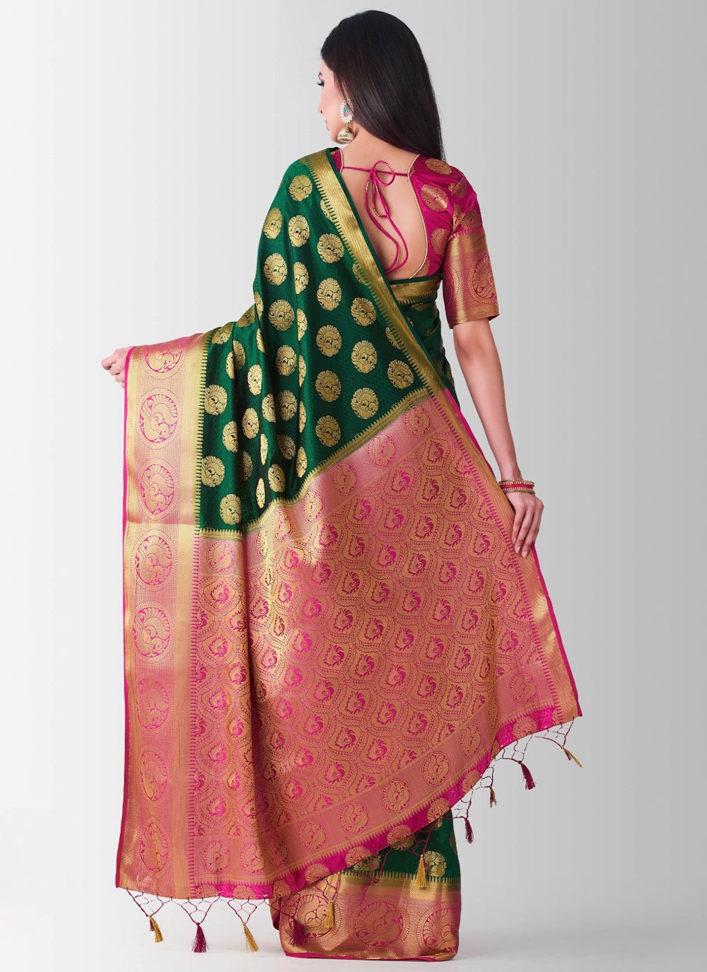 Contemporary Kanjivaram Silk Green Zari Saree