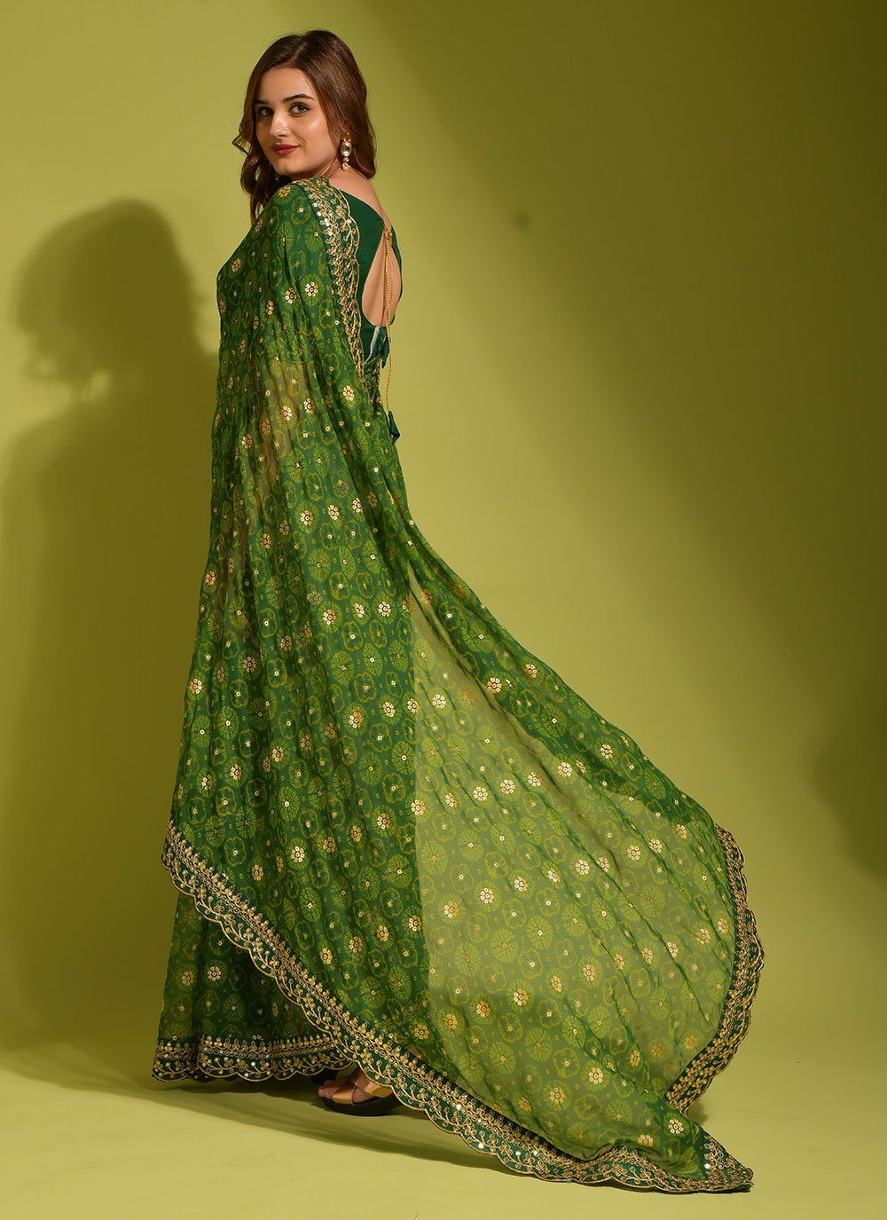 Contemporary Chiffon Georgette Green Embroidered Saree