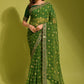 Contemporary Chiffon Georgette Green Embroidered Saree