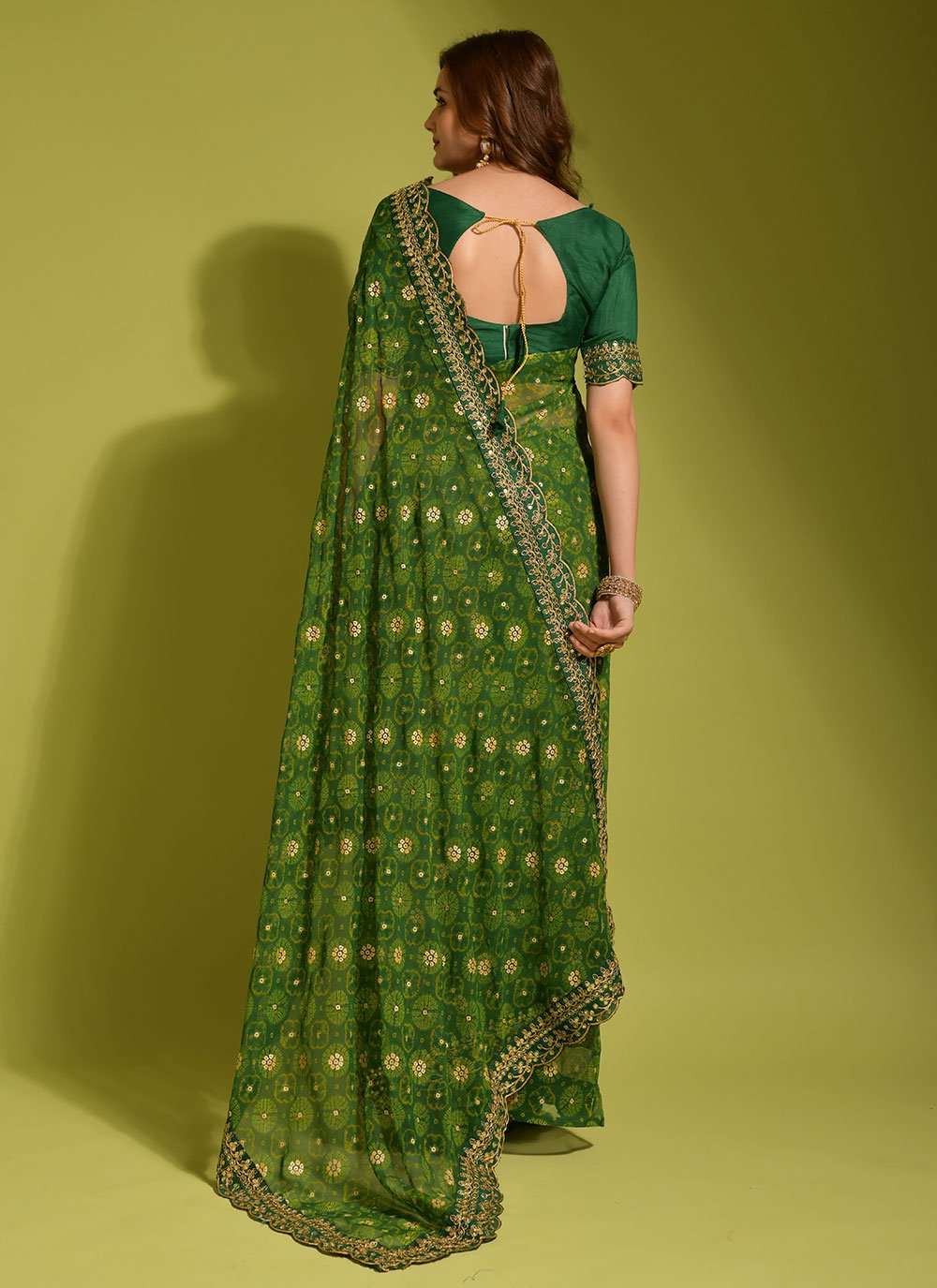 Contemporary Chiffon Georgette Green Embroidered Saree