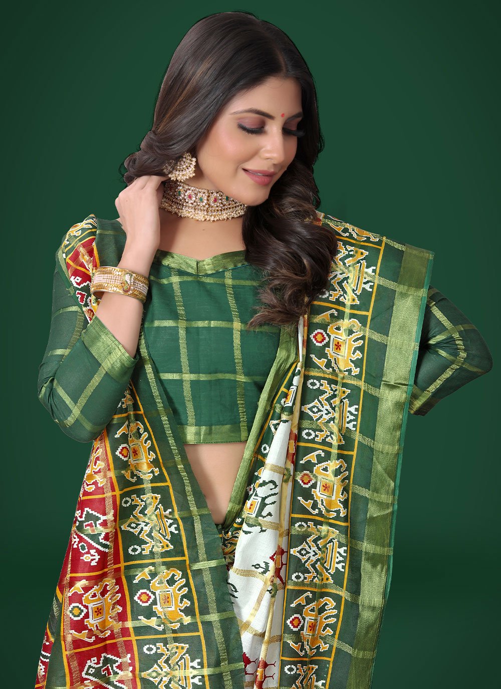 Classic Cotton Green Patola Print Saree