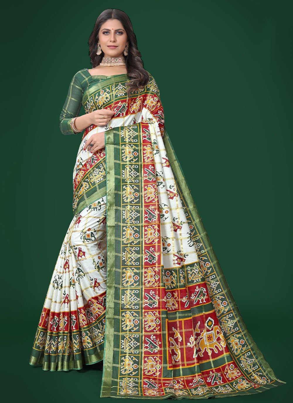 Classic Cotton Green Patola Print Saree