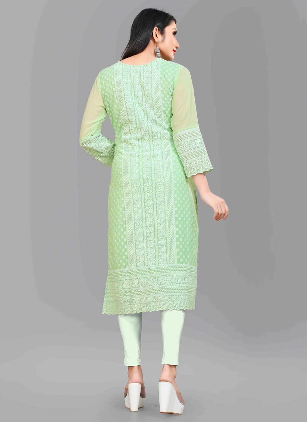 Designer Kurti Chiffon Georgette Green Embroidered Kurtis