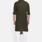 Kurta Blended Cotton Green Plain Mens