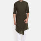 Kurta Blended Cotton Green Plain Mens