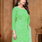 Floor Lenght Salwar Suit Banarasi Jacquard Green Weaving Salwar Kameez