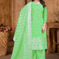 Floor Lenght Salwar Suit Banarasi Jacquard Green Weaving Salwar Kameez