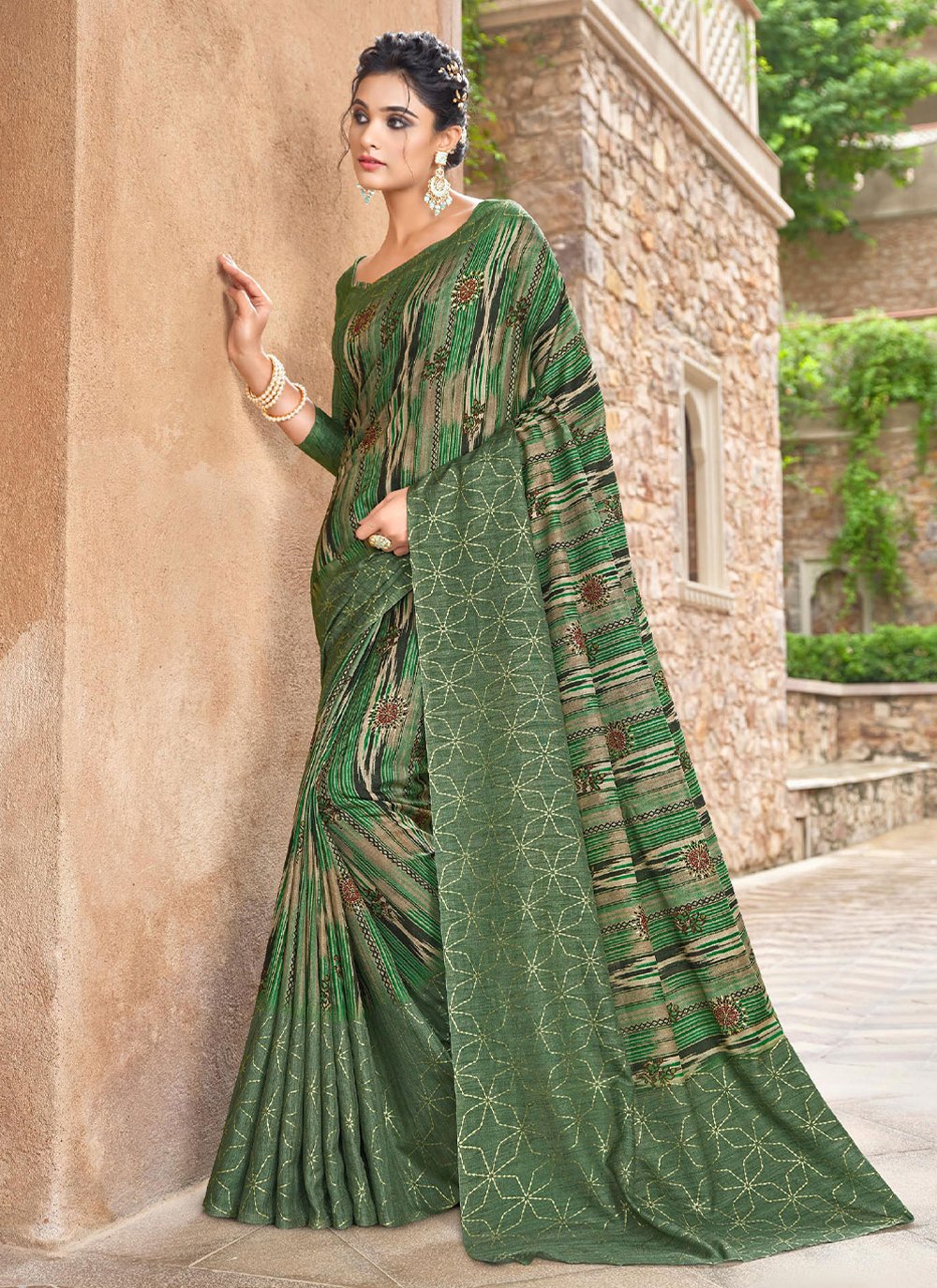 Classic Silk Green Print Saree