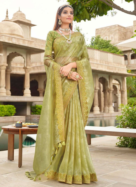 Contemporary Silk Green Embroidered Saree