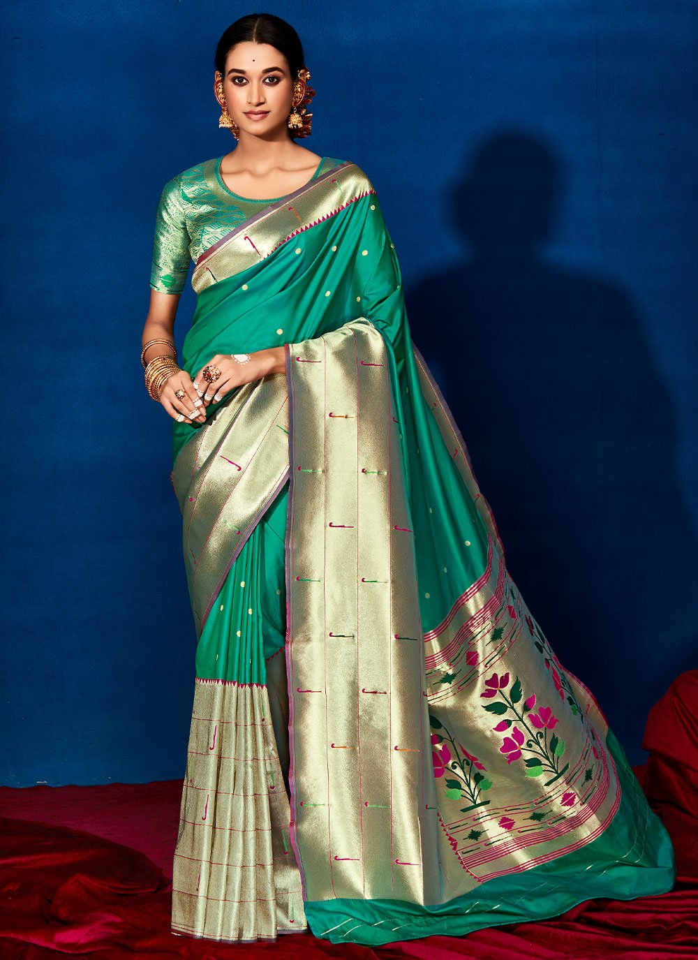 Classic Silk Green Patch Border Saree