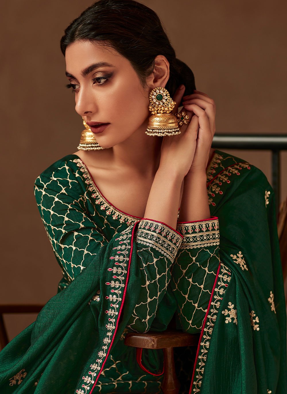 Salwar Suit Silk Green Embroidered Salwar Kameez