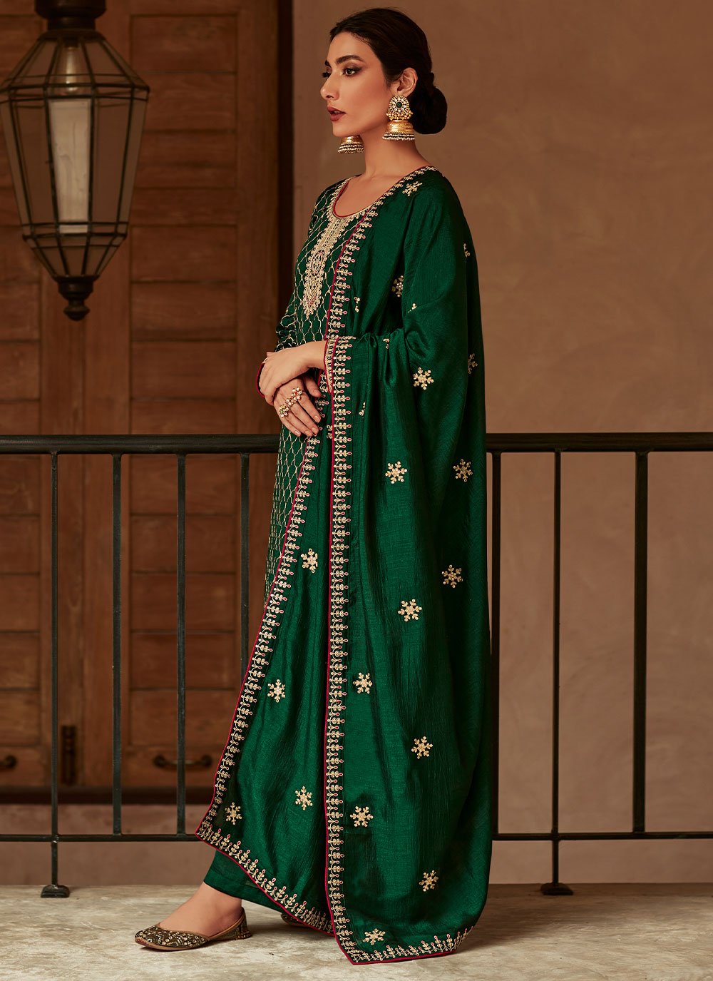 Salwar Suit Silk Green Embroidered Salwar Kameez