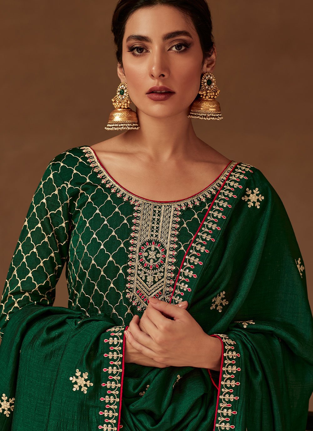 Salwar Suit Silk Green Embroidered Salwar Kameez