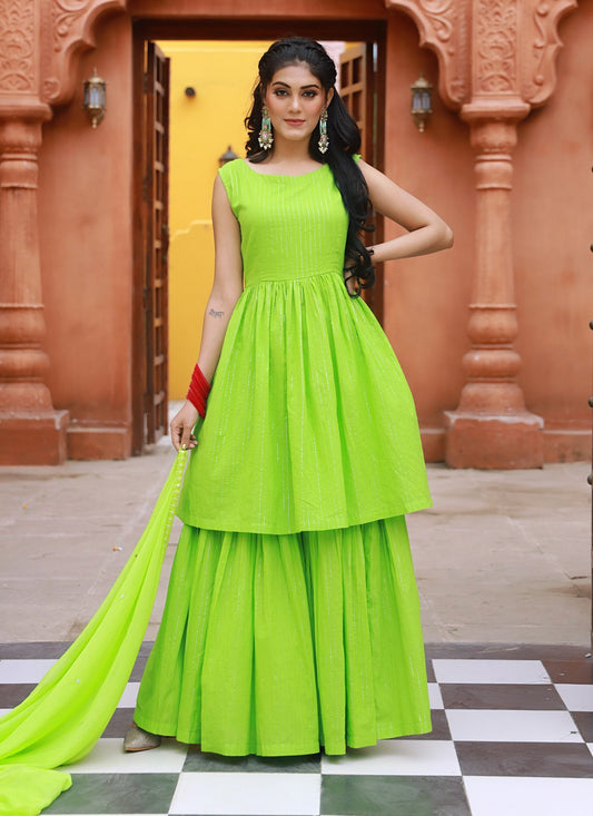 Salwar Suit Cotton Green Fancy Work Salwar Kameez