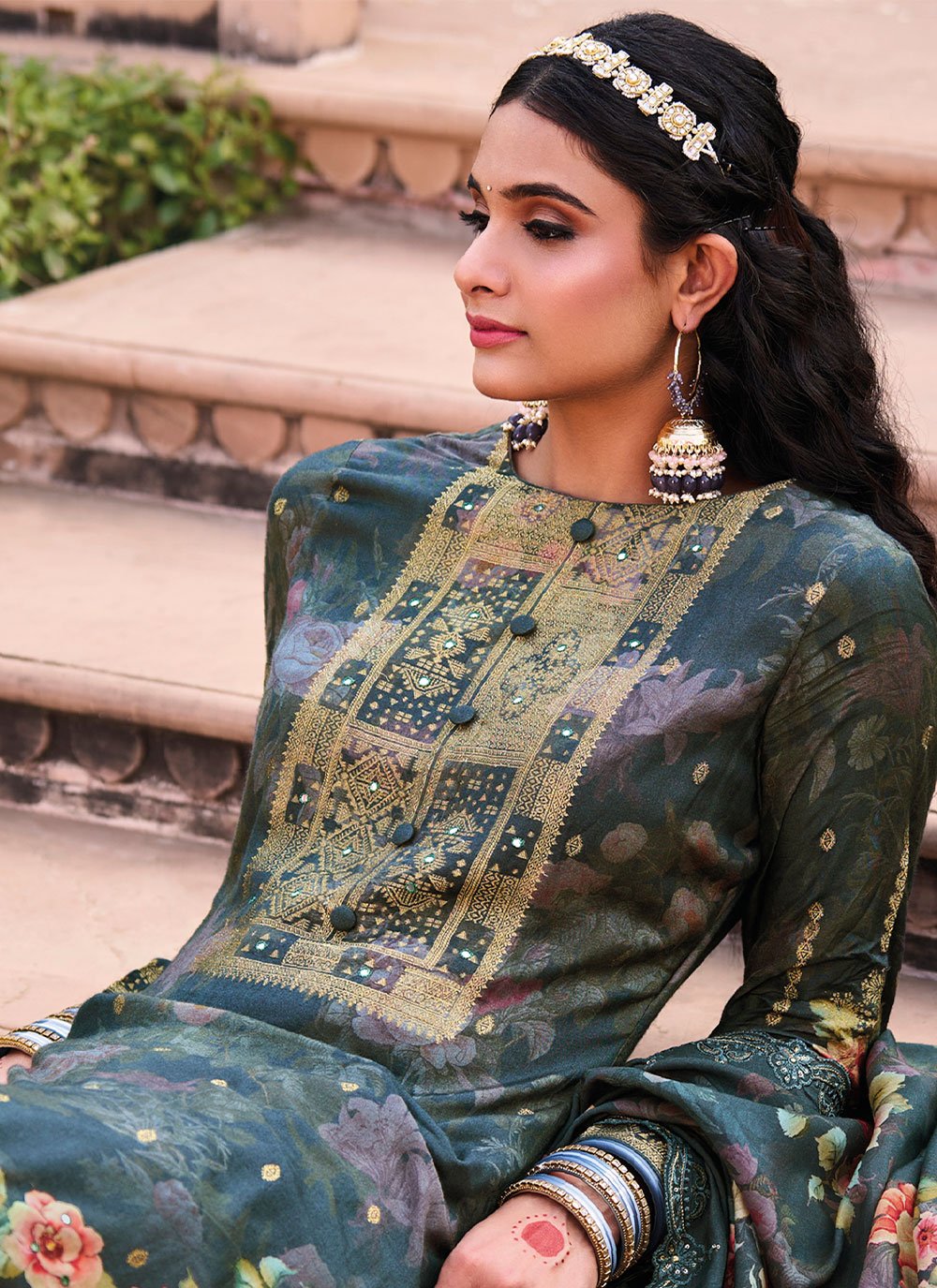 Pakistani Salwar Suit Muslin Green Digital Print Salwar Kameez