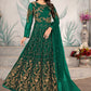 Anarkali Suit Net Green Embroidered Salwar Kameez