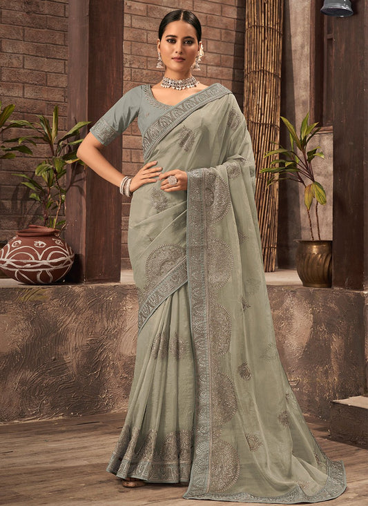 Classic Organza Green Embroidered Saree