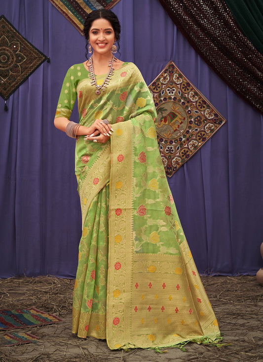 Classic Organza Green Embroidered Saree