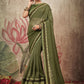 Contemporary Net Organza Green Embroidered Saree