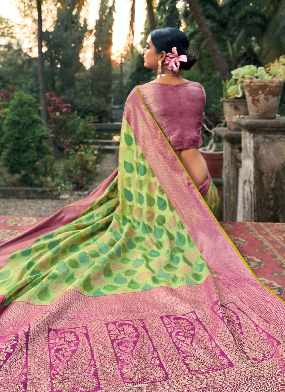 Designer Organza Green Weaving Saree