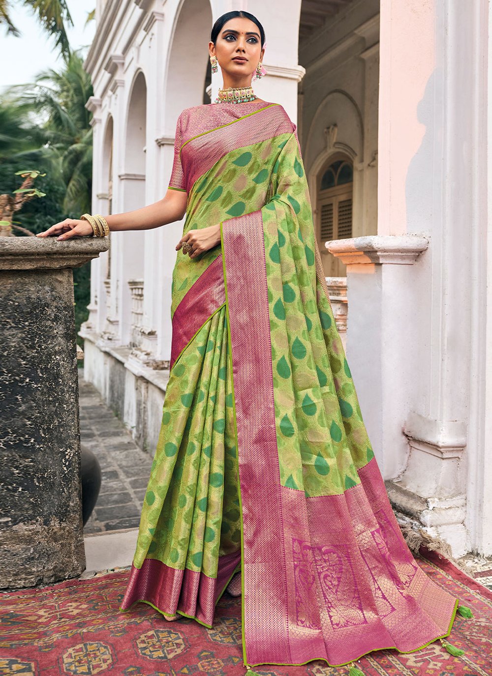 Designer Organza Green Weaving Saree