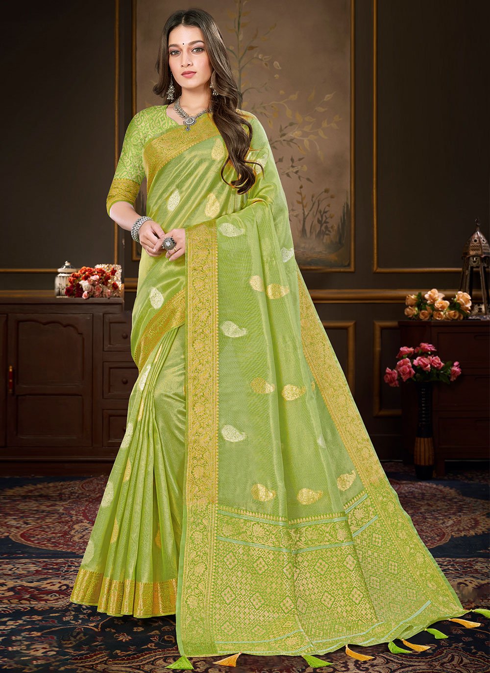 Classic Organza Green Weaving Saree