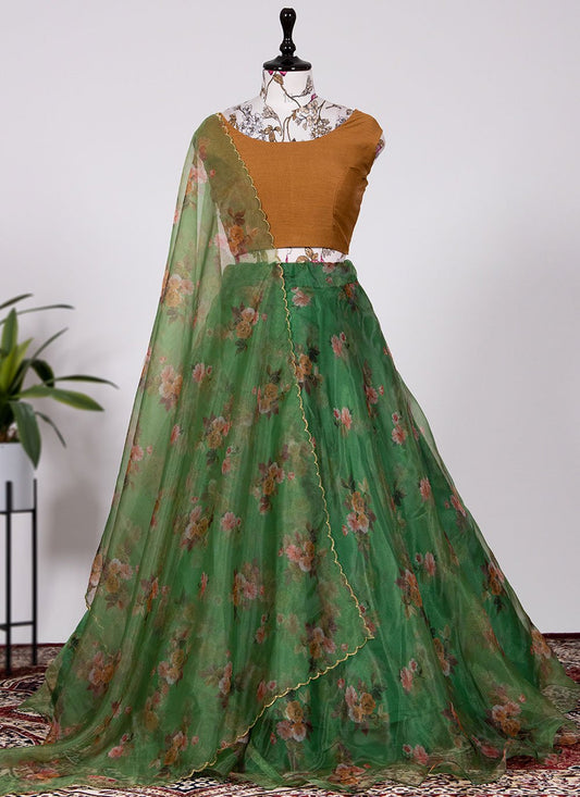 Lehenga Choli Organza Green Floral Patch Lehenga Choli