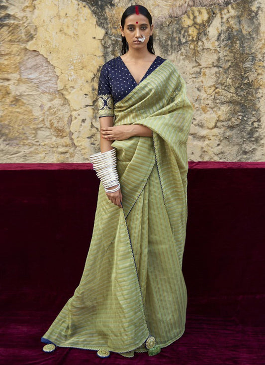 Classic Organza Green Plain Saree