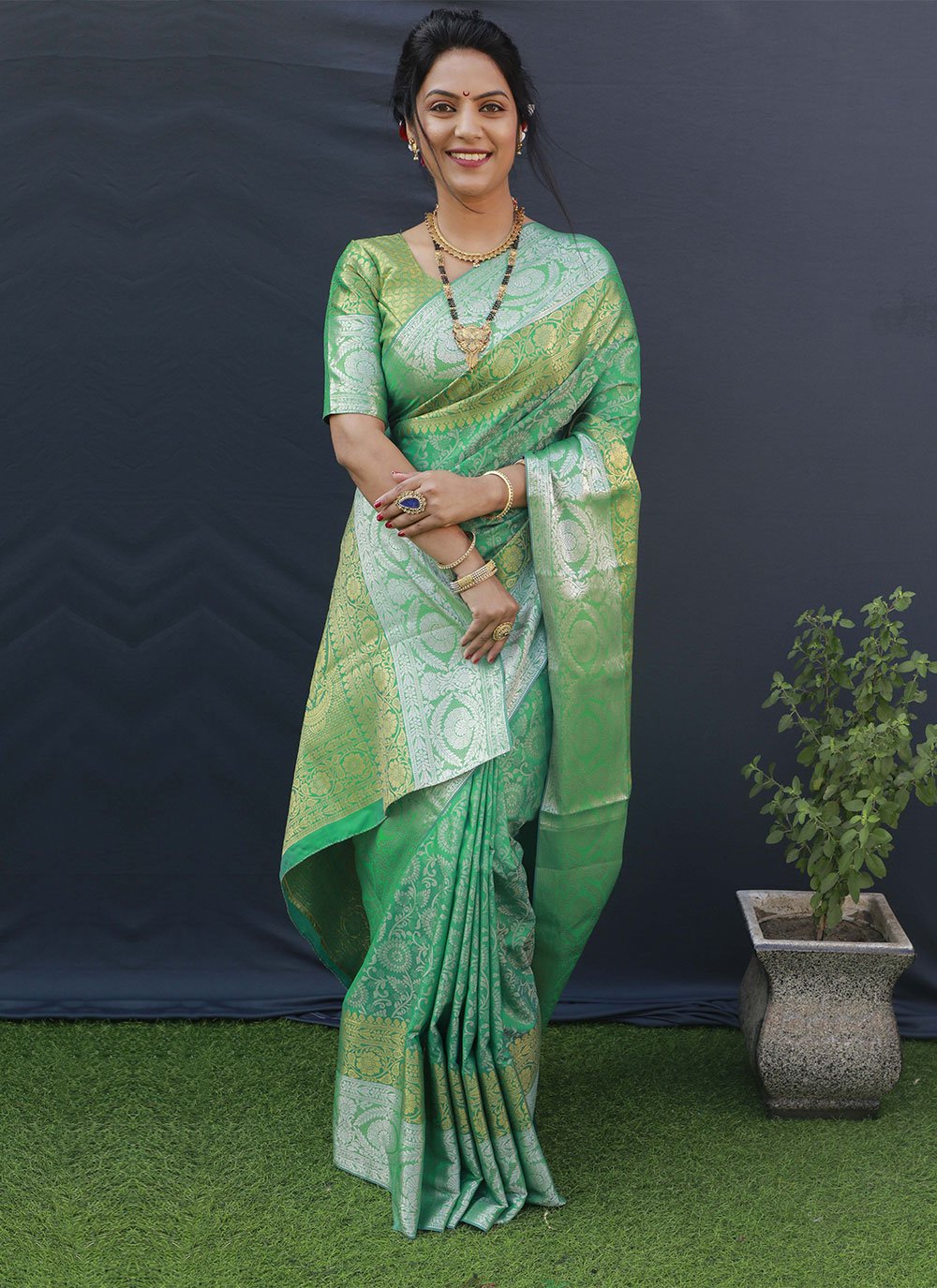 Classic Banarasi Silk Green Jacquard Work Saree