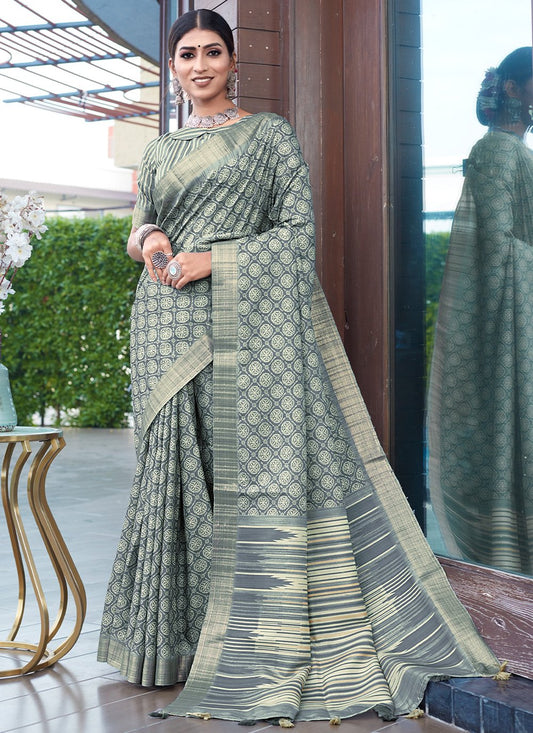 Classic Banarasi Silk Green Digital Print Saree