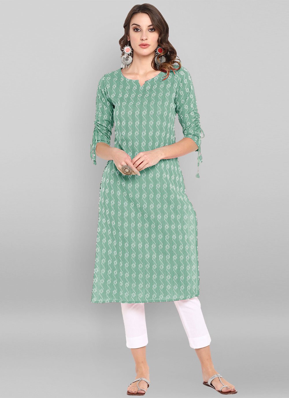 Casual Kurti Cotton Green Woven Kurtis