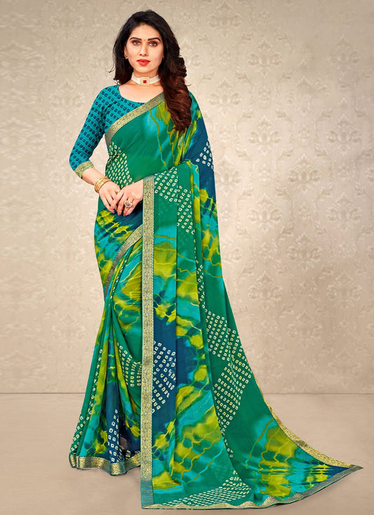 Classic Chiffon Green Patch Border Saree