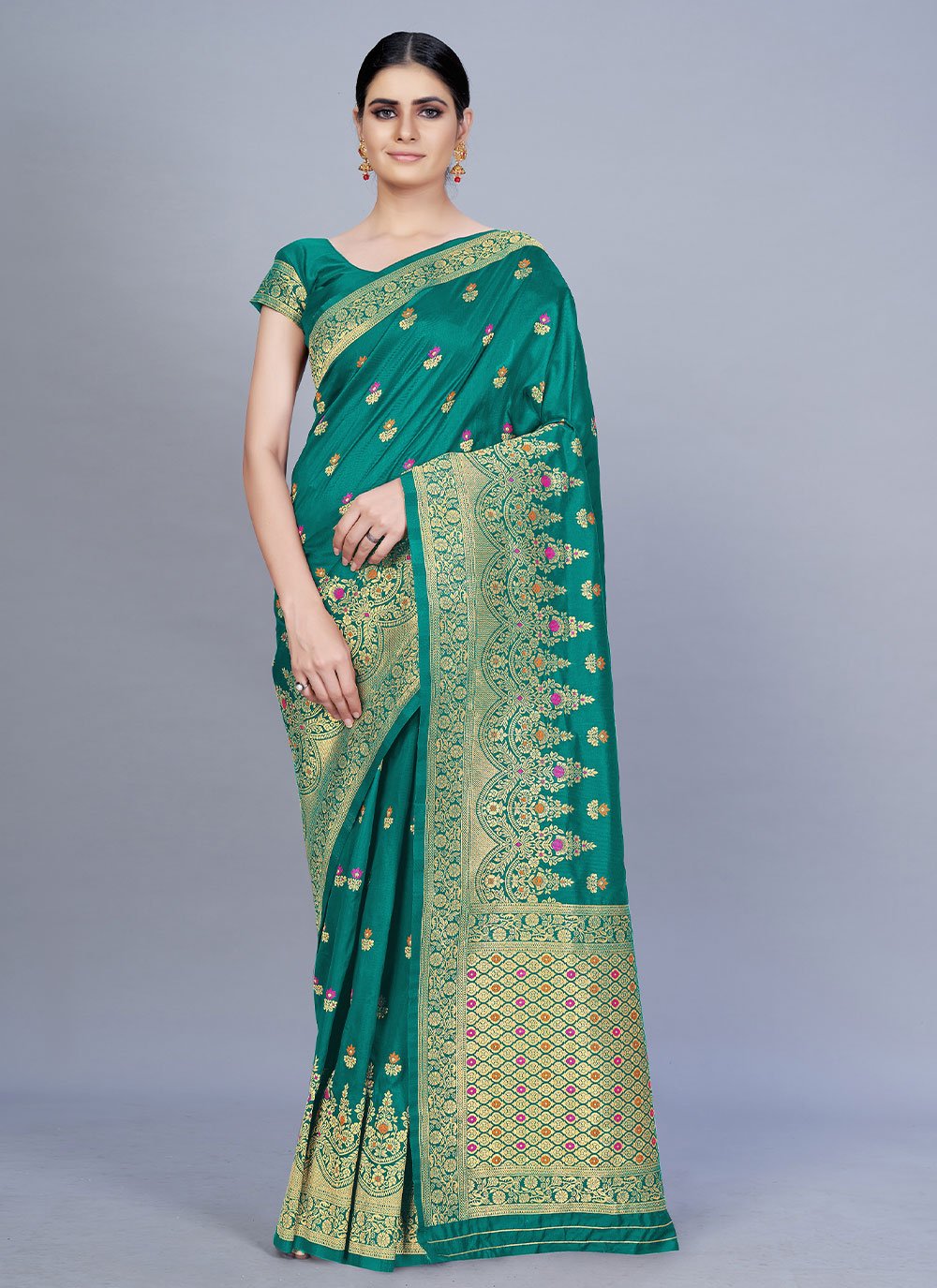 Classic Banarasi Silk Green Woven Saree