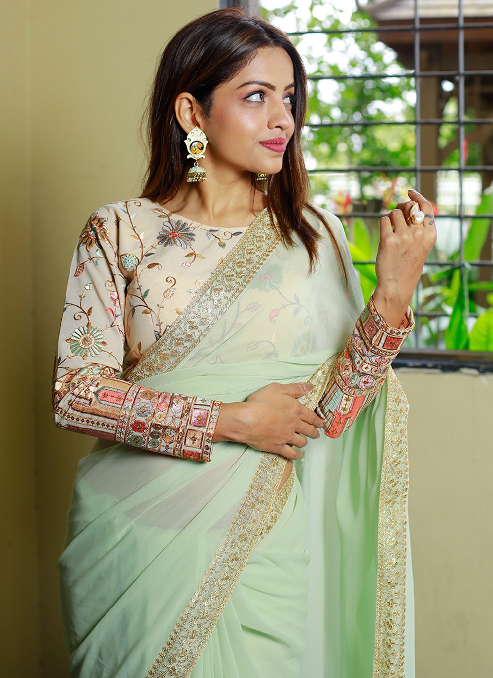 Classic Georgette Green Embroidered Saree