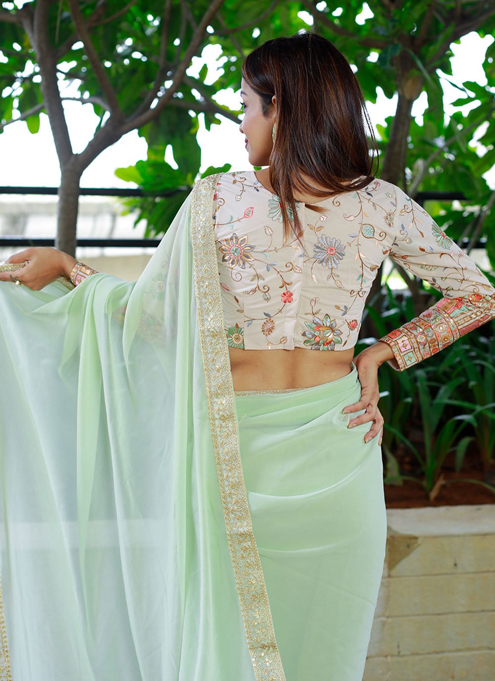 Classic Georgette Green Embroidered Saree