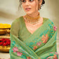 Classic Cotton Linen Green Embroidered Saree