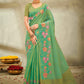 Classic Cotton Linen Green Embroidered Saree