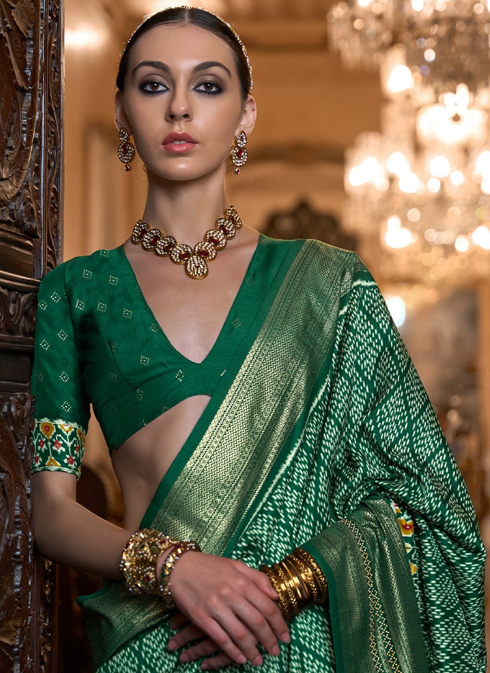 Contemporary Patola Silk Green Print Saree