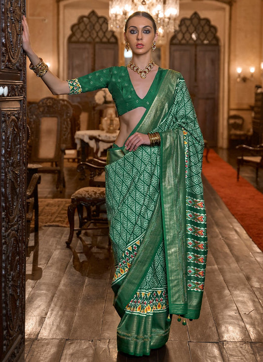 Contemporary Patola Silk Green Print Saree