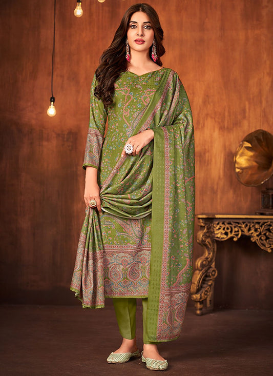 Salwar Suit Pashmina Green Diamond Salwar Kameez