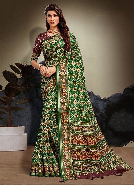 Designer Cotton Green Print Saree