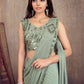 Lehenga Style Saree Shimmer Green Mirror Saree