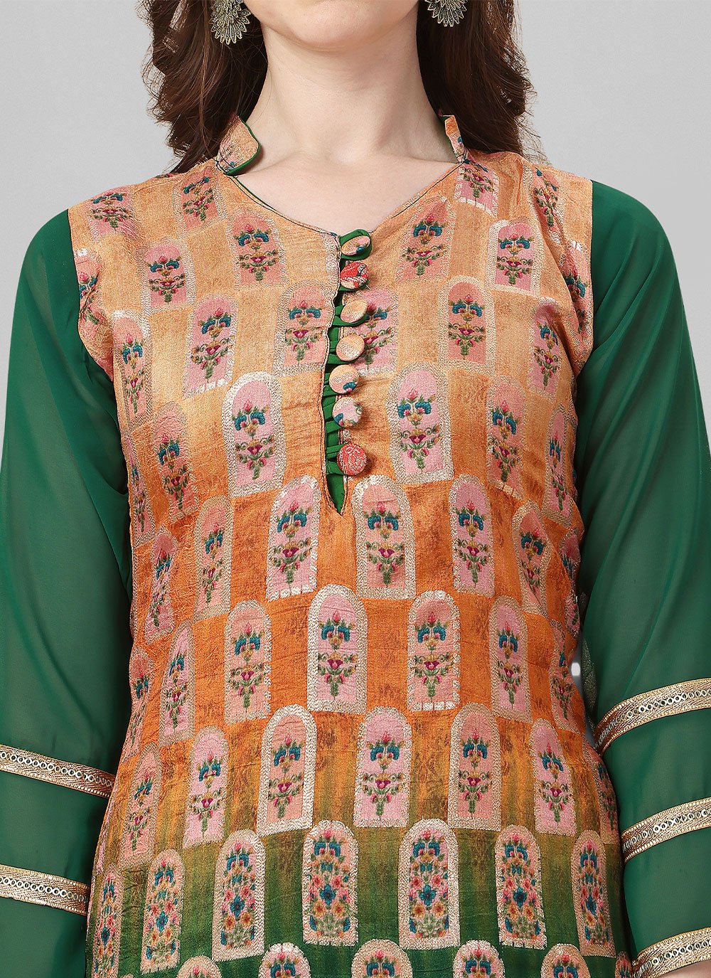 Palazzo Salwar Suit Silk Green Jacquard Work Salwar Kameez