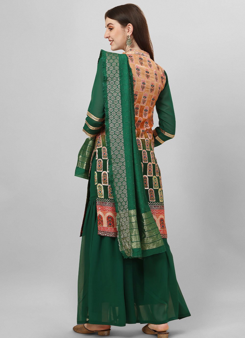 Palazzo Salwar Suit Silk Green Jacquard Work Salwar Kameez
